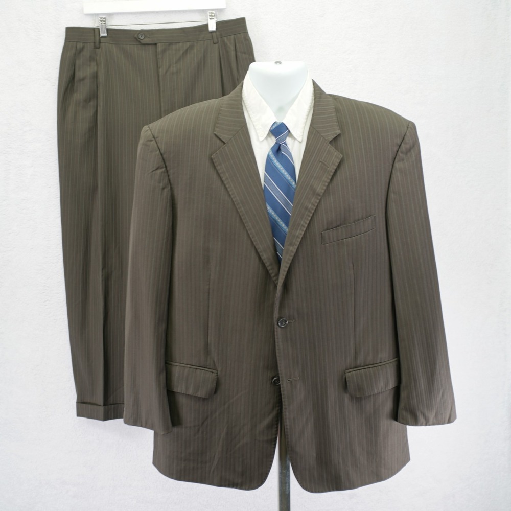 Pronto Uomo Couture Super 120s Wool Green Striped 2 Piece‎ Suit 44R  36 / 27